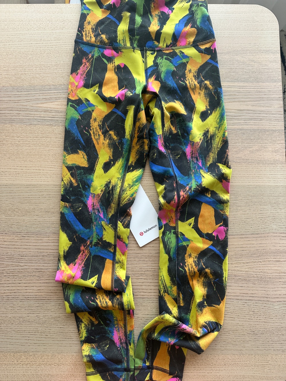 lululemon athletica Neon Yellow & Hot Pink Abstract Stretch yoga pants